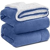 KAWAHOME Sherpa Fleece Queen Size Blanket for Bed - Extra Warm and Heavy Thick Blankets for Winter, Super Soft 500GSM Plush Blanket, 90"X 90" Washed Blue