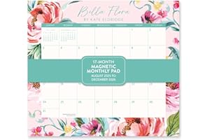 Orange Circle Studio 2025-2026 Magnetic Monthly Fridge Calendar, Bella Flora, 17-Month, August 2025 - December 2026, 9.5" x 8.4", Daily Aesthetic Planner Notepad with Magnet for Refrigerator, Easy Organizer for Grocery List, Appointments