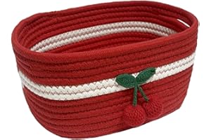 SHIANCE&LI Small Woven Basket Cute Cotton Rope with Handles Gift Oval For Storage Baby Dog Toy Room Basket 12"x 8" x 5" Decor