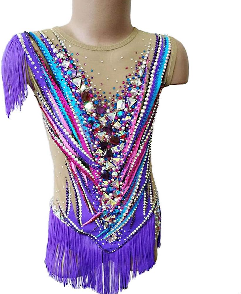 Kmgjc Rhythmic Gymnastics Leotards, Women's Girls' Leotard Leotard High Elasticity Handmade Jeweled Diamond Look Sleeveless Competition Dance Rhythmic Gymnastics Artistic