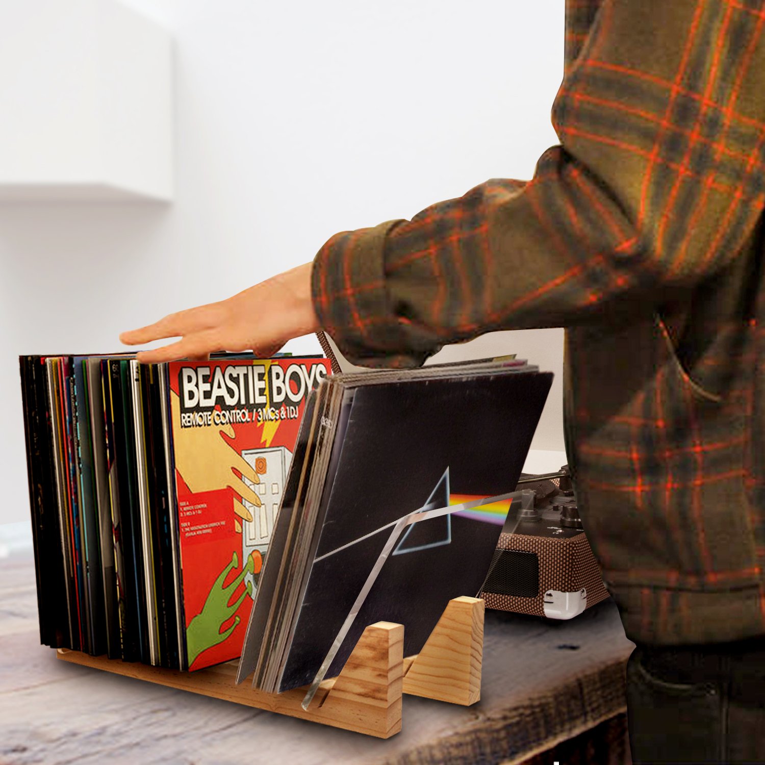 KAIU Vinyl Record Storage Solid Wood with Crystal Clear Acrylic