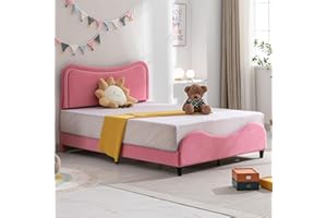 MUZZ Twin Kid Bed Frame,Upholstered Kids Bed Platform with Wave-Shaped Headboard,Soft Velvet Fabric Bed Frame with Sturdy Slats Support，No Box Spring Needed，Bedroom Use（Wave Shaped）