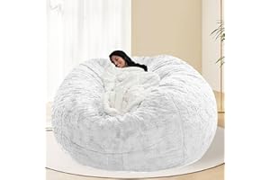 BCU 6FT Bean Bag Chair for Adults and Kids Without Filler Giant Stuffed Animal Storage Cover Soft Faux Fur Floor Chair Cover for Bedroom Living Room, White