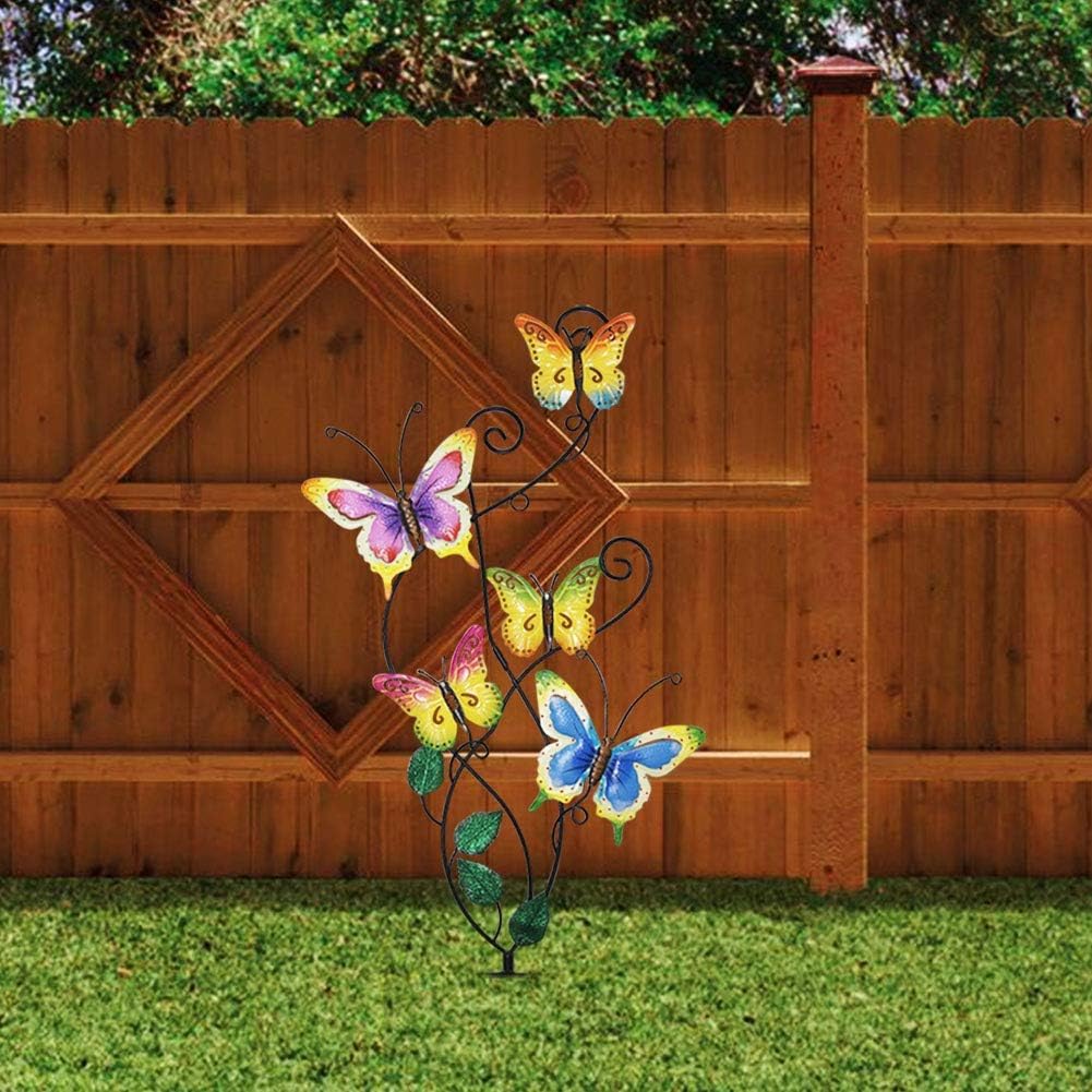 Juegoal 28 Inch Butterfly Garden Stake Decor Metal Wall Art Decoration, Yard Outdoor Ornaments: Garden & Outdoor