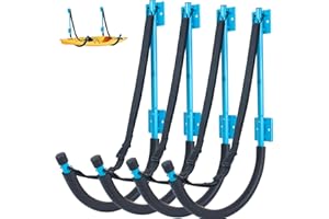 BALAVA Kayak Storage Rack 4 Pack,Kayak Wall Mount,Kayak Rack for Garage with Elastic Adjustable Strap,Heavy Duty Kayak Hanger Kayak Hook for Hanging Bicycle Surfboard Snowboard Kayaks Canoe(6 Colors)