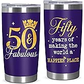 ARVEXO 50th Birthday Gifts for Her - 20oz Stainless Steel Insulated Tumbler with Lid - 1976 Birthday Gifts for Women Mom Wife Coworker Friend Sister, 50 and Fabulous Tumblers for Women, 50th Birthdays