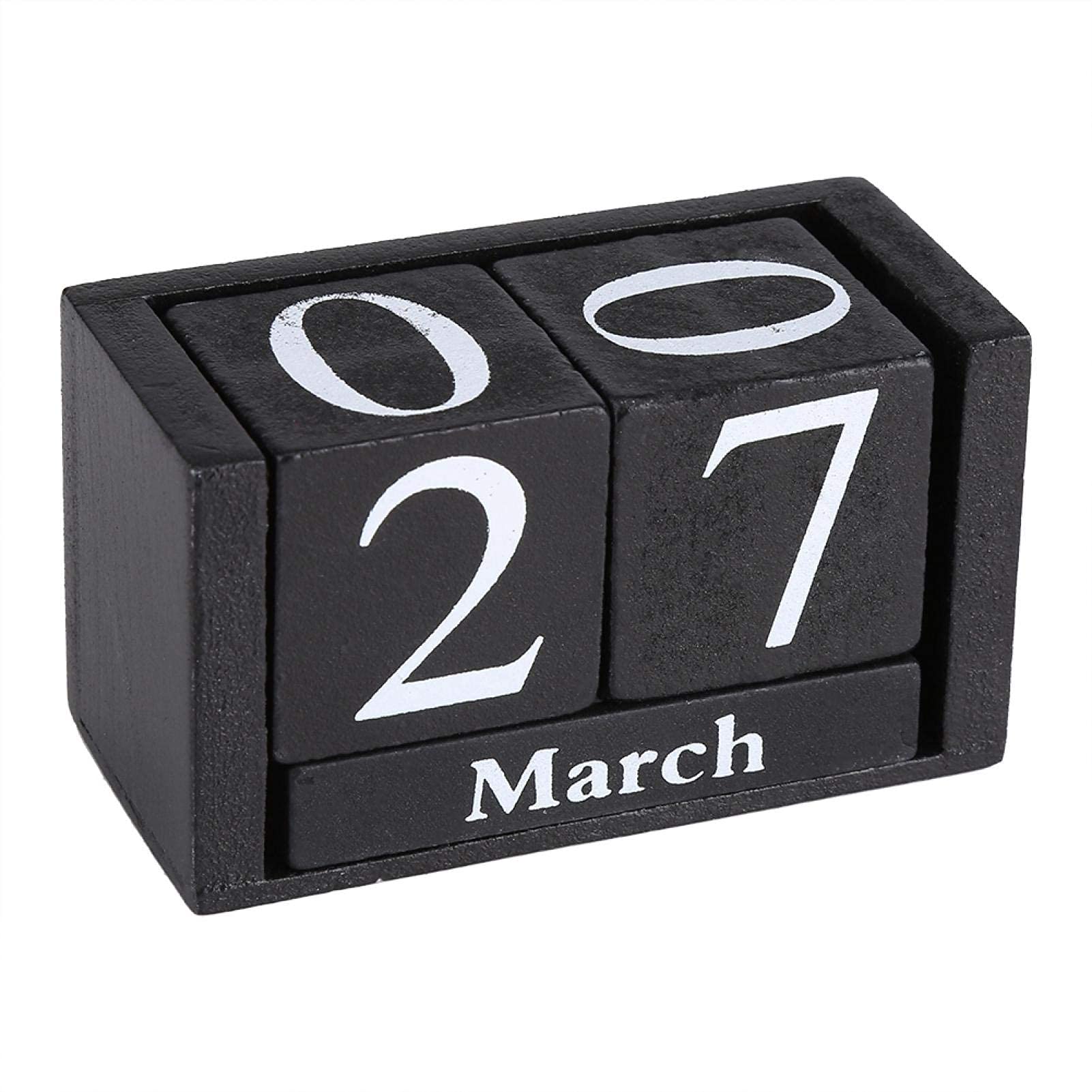 Vintage Wooden Calendar Desktop Wood Block Month Date Display Home Office Decoration Desk Accessory Birthday and Festival Gift for Kids and friends(Black) Daily necessities