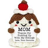 Mini Mom Gifts from Daughter Son Christmas Birthday Gift Cute Handmade Crochet Pudding Gifts for Mother New Mom Step Bonus Moms Mother in Law Christmas Stocking Stuffers Ideas(with siblings)