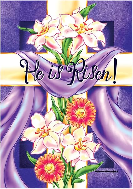 Amazon Com Custom Decor 3078fl Easter Banner Flag Floral Cross Purple Yellow Green Garden Outdoor