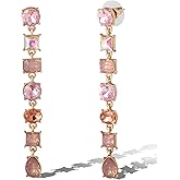 Jessica Simpson Pink Crystal Linear Drop Earrings for Women, Gold-Tone Long Earrings for Women