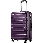 Coolife Luggage Suitcase Carry-on Spinner TSA Lock USB Port Expandable (only 28’’) Lightweight Hardside Luggage (Purple, M(24in))