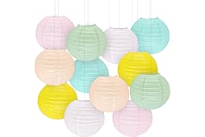 PEYWOT 12Pcs 10" Colorful Pastel Paper Lanterns for Spring, Children's Room, Mother's Day, Baby Shower, Wedding, Birthday Party Decorations, Macaron Rainbow Hanging Paper Lanterns (10 inch)