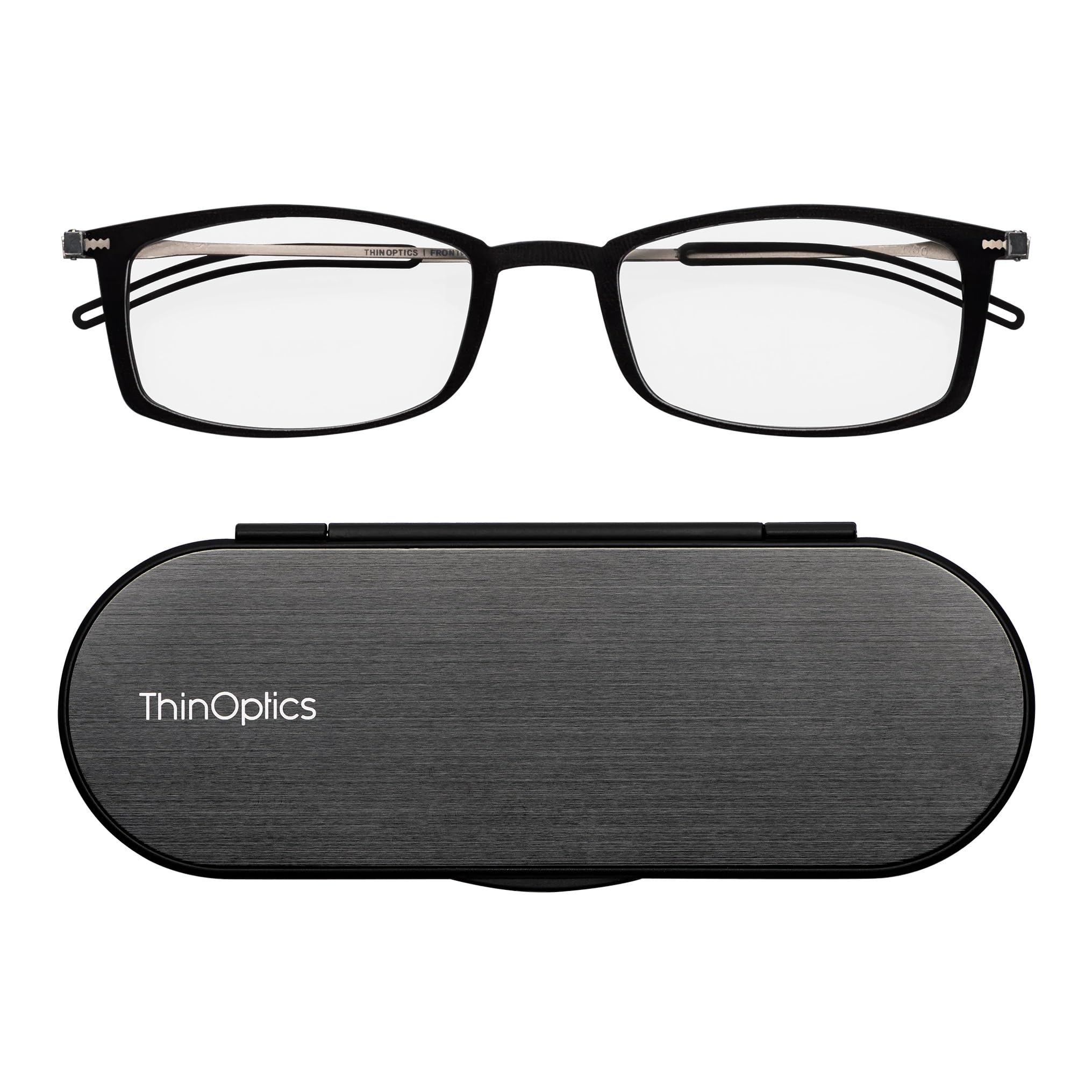 ThinOptics Brooklyn Reading Glasses 2.50 Rectangular Black Frames With Milano Magnetic Case - Thin Lightweight Compact Readers 2.50 Strength — image 1