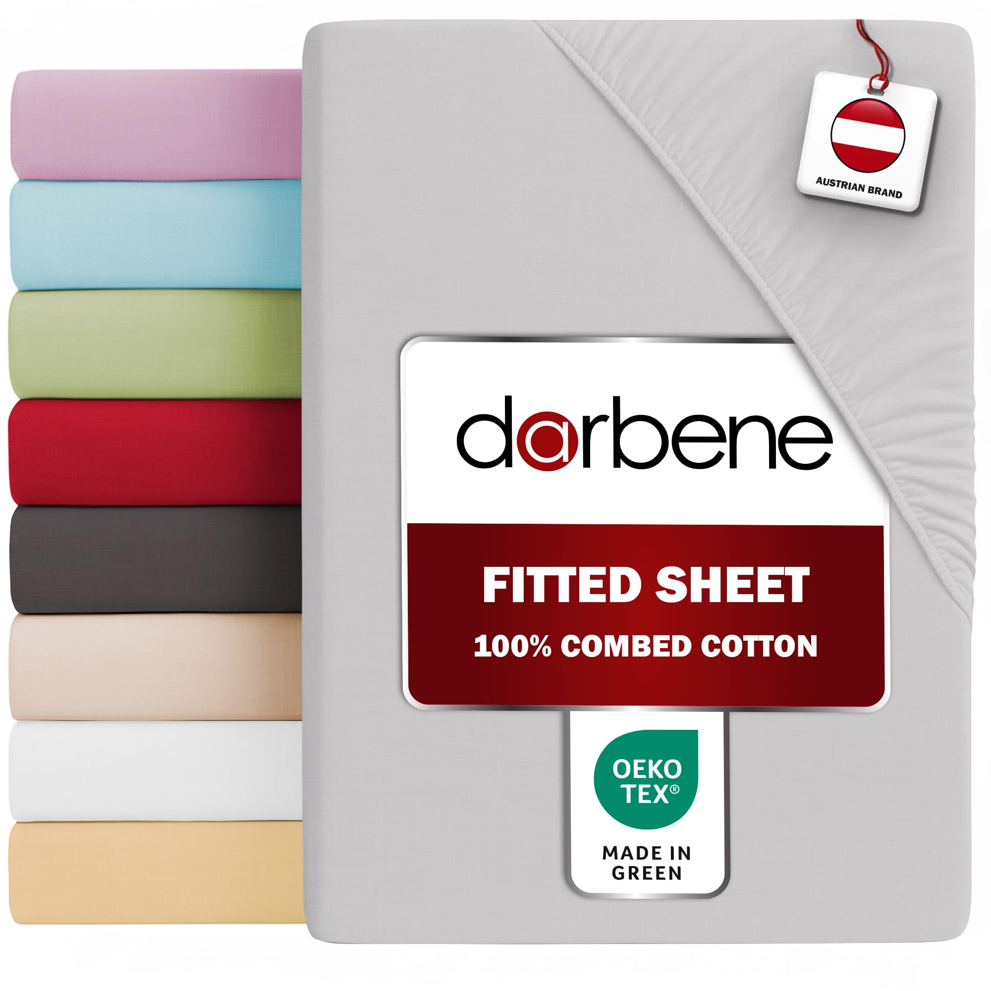 DarBene Fitted Sheet - Premium Jersey Cotton - Extra Soft - Extra Deep Fit up to 30 cm - OEKO-TEX "Made in Green" Certified - Fitted Bed Sheets - Fitted Sheets - Size 90 x 200 x 30cm - Light grey