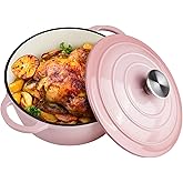 6 Quart Dutch Oven Enameled Cast Iron with Lid - Big Dual Handles - Oven Safe up to 500°F - Classic Round Pot for Versatile Cooking (Pink, 6 QT)