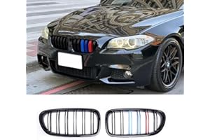 BLWGROW Front Grille Compatible with 2010-2017 BMW 5 Series F10 F11 F18 Sedan 520i 528i 535d 535i 550i 520i - ABS Gloss Black Kidney Grill Double Slats With M Color