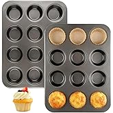 Artcochan 2 Pack Muffin Pan Set,12 Cup Nonstick Carbon Steel Cupcake Pan with 100 Liners,Standard Muffin Tin for Cupcakes and Baking Supplies