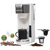 Mixpresso White Single Serve Coffee Brewer K-Cup Pods Compatible &amp; Ground | 30 oz Compact Coffee Maker Single Serve With 5 Brew Sizes Up To 14 Oz, Fits Travel Mug, Adjustable Drip Tray