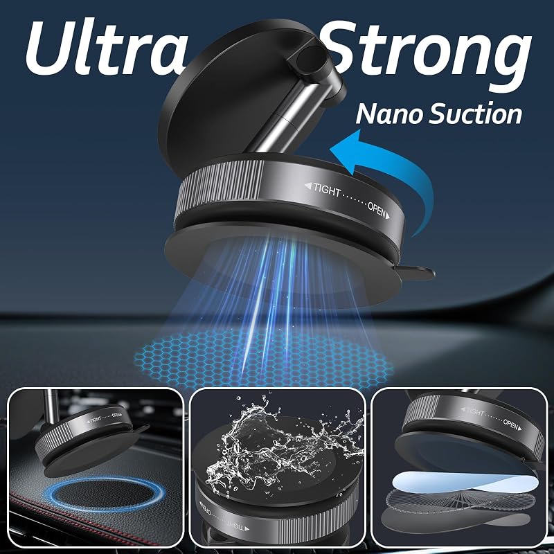 Magnetische Handyhalterung fürs Auto Vakuum-Magnet-Autohandyhalterung für Magsafe, 360° verstellbar mit Ultra-Saugnapf Haftkraft - Für iPhone 17 Pro Max 16 15 14 13 12 Air Plus (Schwarz) — Foto 3 von 8