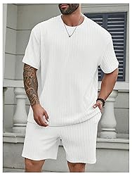RoseSeek Men's 2 Piece Outfits Textured Drop