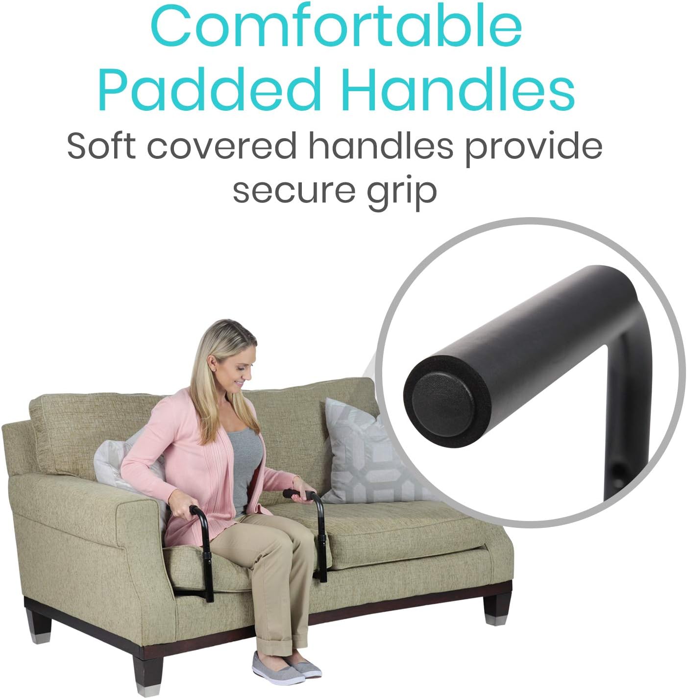 Vive Stand Assist - Mobility Standing Aid Rail for Couch, Chair - Assistance Handle for Patients, Elderly, Seniors and Disabled - Safety Grab Bar for Sitting, Sofa, Home - Adjustable, Portable Device: Health & Personal Care