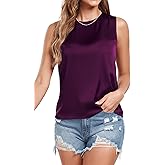 Wantschun Women's Summer Fall Silk Satin Tops Sleeveless Shirt Blouse Basic Casual Crew Neck Tank Top