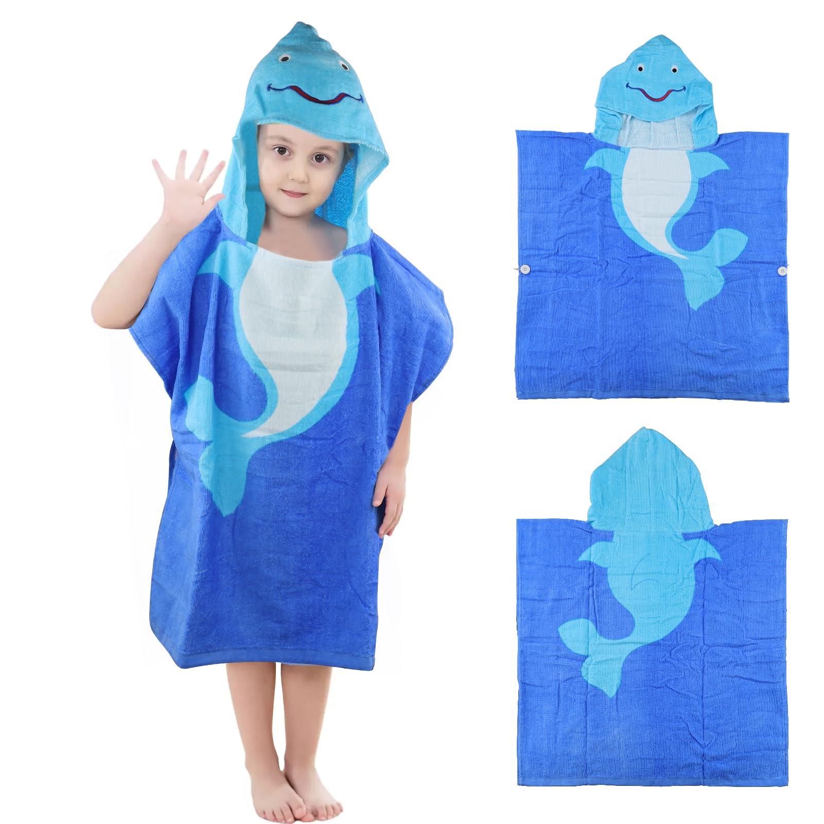 HXMJIED Hooded Childrens Swimming Towels, Dolphin Beach Towels for Kids, Poncho Towel Soft Cotton Bath and Beach Towels Wrap Absorbent Toddler Blanket Pool Swim Towel for Boys Girls Aged 2-6