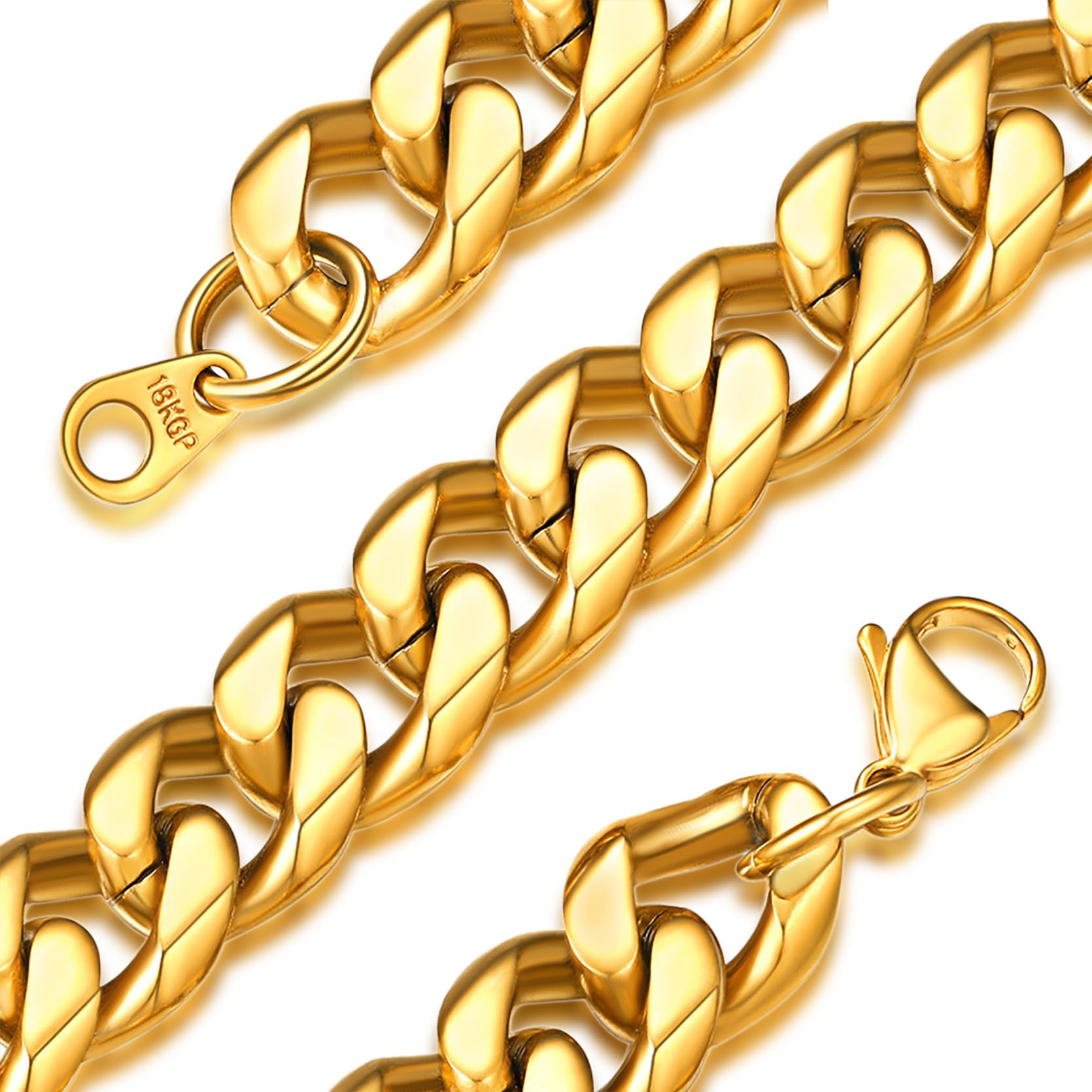 GoldChic Gold Chains Necklace for Men 316L Stainless Steel Necklaces 12mm Chunky Heavy Flat Cuban Link Chain Hip Hop Hypoallergenic Men's Jewellery 26 inches