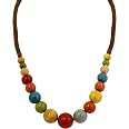 thumbnail interactive-video image 1 of MINACHI Bohemian Flower Colorful Ceramic Beads Necklace, Tricolor... 1 of 14