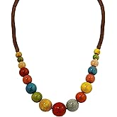 MINACHI Hippie Boho Colorful Ceramic Round Beads Strand Necklace, Bohemian Fashion Statement Jewelry Gift for Women