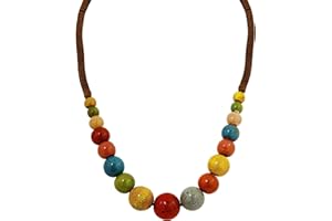 MINACHI Hippie Boho Colorful Ceramic Round Beads Strand Necklace, Bohemian Fashion Statement Jewelry Gift for Women
