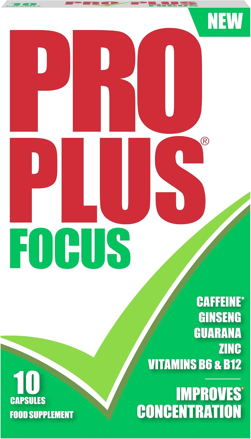 Pro Plus Focus 10 Capsules Caffeine Ginseng Guarana Zinc B6 B12