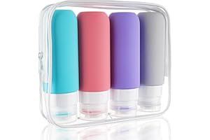 Hethyo Travel Bottles for Toiletries 4 Pack 3oz Tsa Approved Auto-Rebound Travel Size Containers Squeezable BPA Free Leak Proof Refillable Silicone Travel Accessories Toiletry Bag,Label,Brush