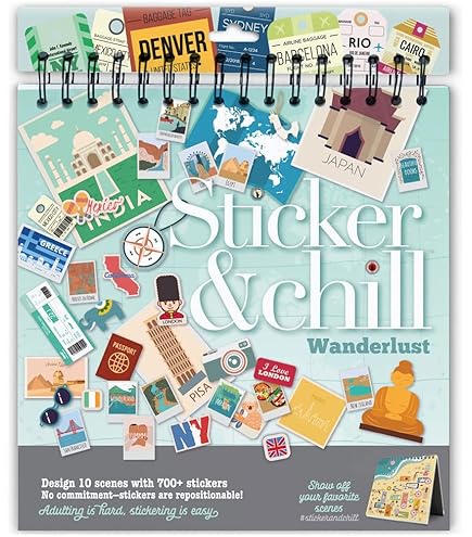 Sticker & Chill Sticker Book For Adults – 700 Repositionable Colorful Clings Create Designs On 10 Spiral Bound Scene Pages – Easy, Fun & Stress Relieving Relaxation Activity – Wanderlust Series - View #6