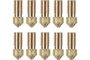COMGROW 10PCS M5 3D Printer Nozzles Kit, 3D Printer MK8 Brass Nozzle 0.2mm 0.4mm 0.6mm 0.8mm 1mm, High Temperature Resistance Extruder Nozzles for AnkerMake M5 3D Printer