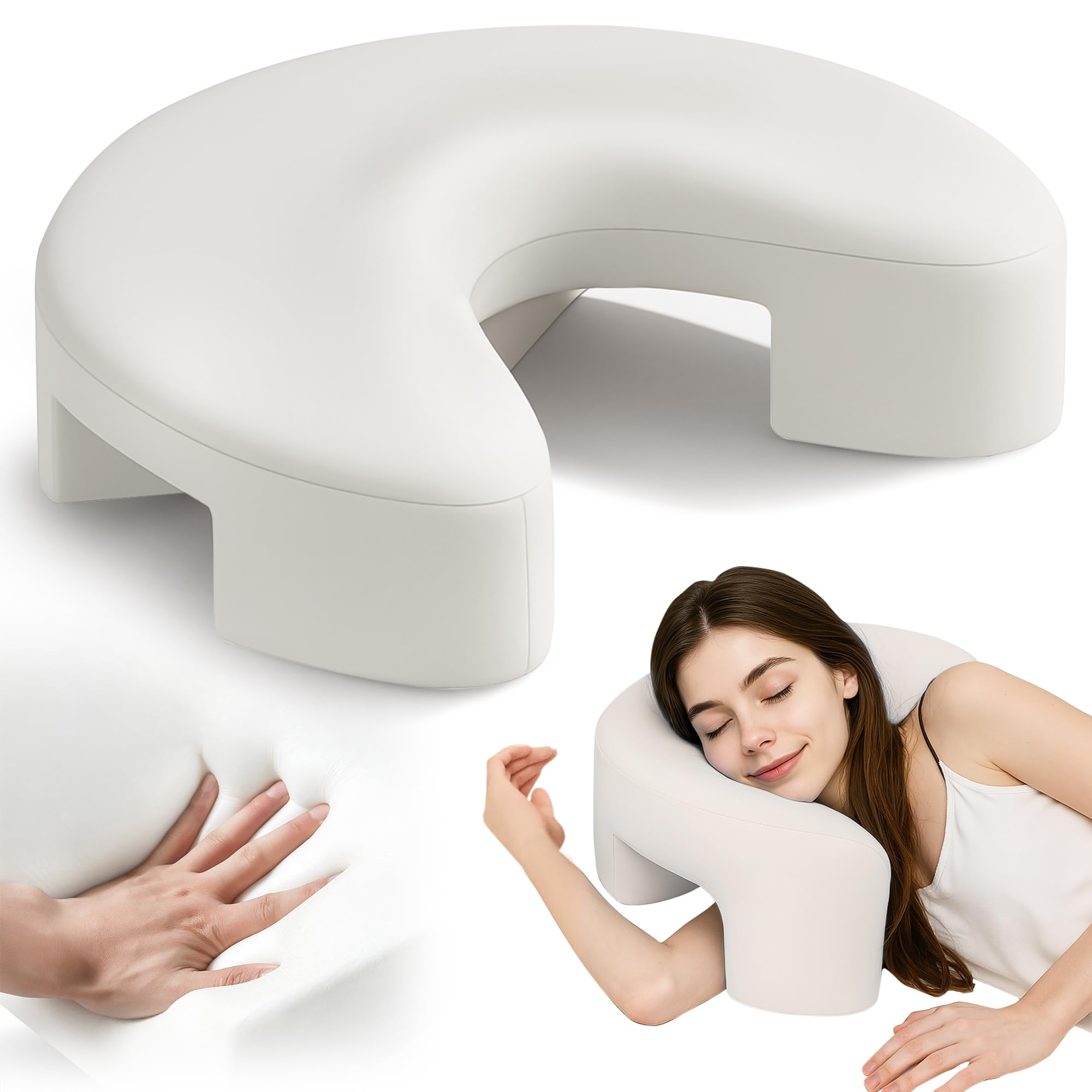 Photo 1 of Jaxmoon Side Sleeper Pillow for Shoulder Pain Relief, Rotator Cuff Pillow with Arm Channels for Shoulder & Neck Support, Knee Pillow for Adults Between Legs, Ergonomic Memory Foam Pillow, Cream White