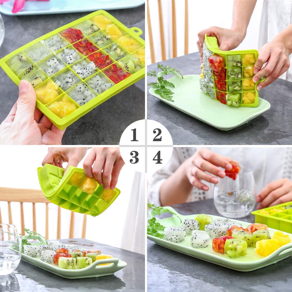 sunvito Muffa del Ghiaccio 3 Set, Coperchio Stampo Cubetti di Ghiaccio 24 Vaschette per cubetti di Ghiaccio, Stampo per Ghiaccio con Coperchio Jumbo in Silicone per cubetti di Ghiaccio 2,5 * 2,5 cm