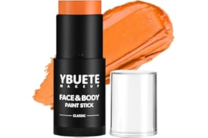 YBUETE Orange Face Body Painting Stick,Professional Orange Full-coverage Cream Face Paint for Halloween SFX Tiger Pumpkin Clown Cosplay, Washable Eye Stick for Adult Festival & Theater Performance