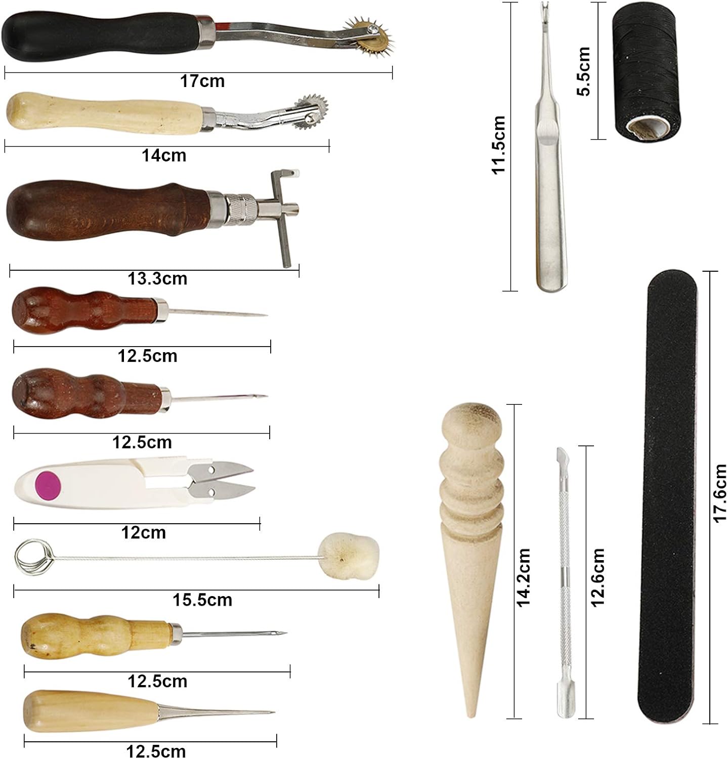 Artilife 32pcs Leather Tool Kit Including Leather Waxed Threads, Needles, Stitching Hole Punch, Groover Tool and Awl, DIY Leather Craft Accessories for Beginner Leather Repair