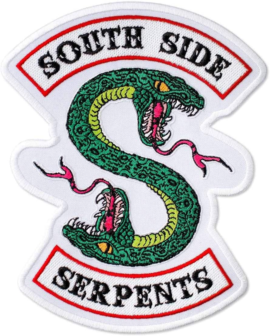 Amazon Com Riverdale Southside Serpents Biker Gang Emblem Embroidered Patch Iron On 5 7 X 7 White Fabric Arts Crafts Sewing