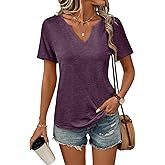 TICTICMIMI Women's V Neck Short Sleeve Tops Summer Casual T Shirts