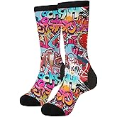 Aoojanu Graffiti Wall, Hip Hop Art Novelty Crew Socks Casual Funny Crazy Dress Socks