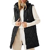 EVALESS Long Puffer Vest Women Sleeveless Hooded Puffer Jacket Lightweight Quilted Jackets Winter Warm Zip Up Coat Outerwear