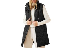 EVALESS Long Puffer Vest Women Sleeveless Hooded Puffer Jacket Lightweight Quilted Jackets Winter Warm Zip Up Coat Outerwear