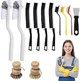 12Pcs Crevice Cleaning Brush Set, Hard Bristle Multi-Purpose Household Cleaning Tools for Kitchen Bathroom Tile Grout Window Track, Bamboo Pot Brush + Copper Wire Brush + Scraper