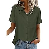 Zeagoo Women Blouses Short Sleeve Button Down Shirts Business Casual Dressy Work Tops Summer Spring Clothes