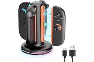 Biukpy Charging Dock Compatible with Switch 2 Joy-Con Controllers – 4-Port Charger Station, Magnetic & Weighted Base, Bi-Dire