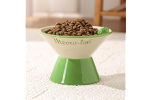 Elevated Cat Bowls Whisker Friendly. Ceramic Raised Whisker Fatigue Cat Bowl for Indoor Cats Protect The Spine and Prevent Vomiting,Meowtini Cat Bowl. KGCCIZI