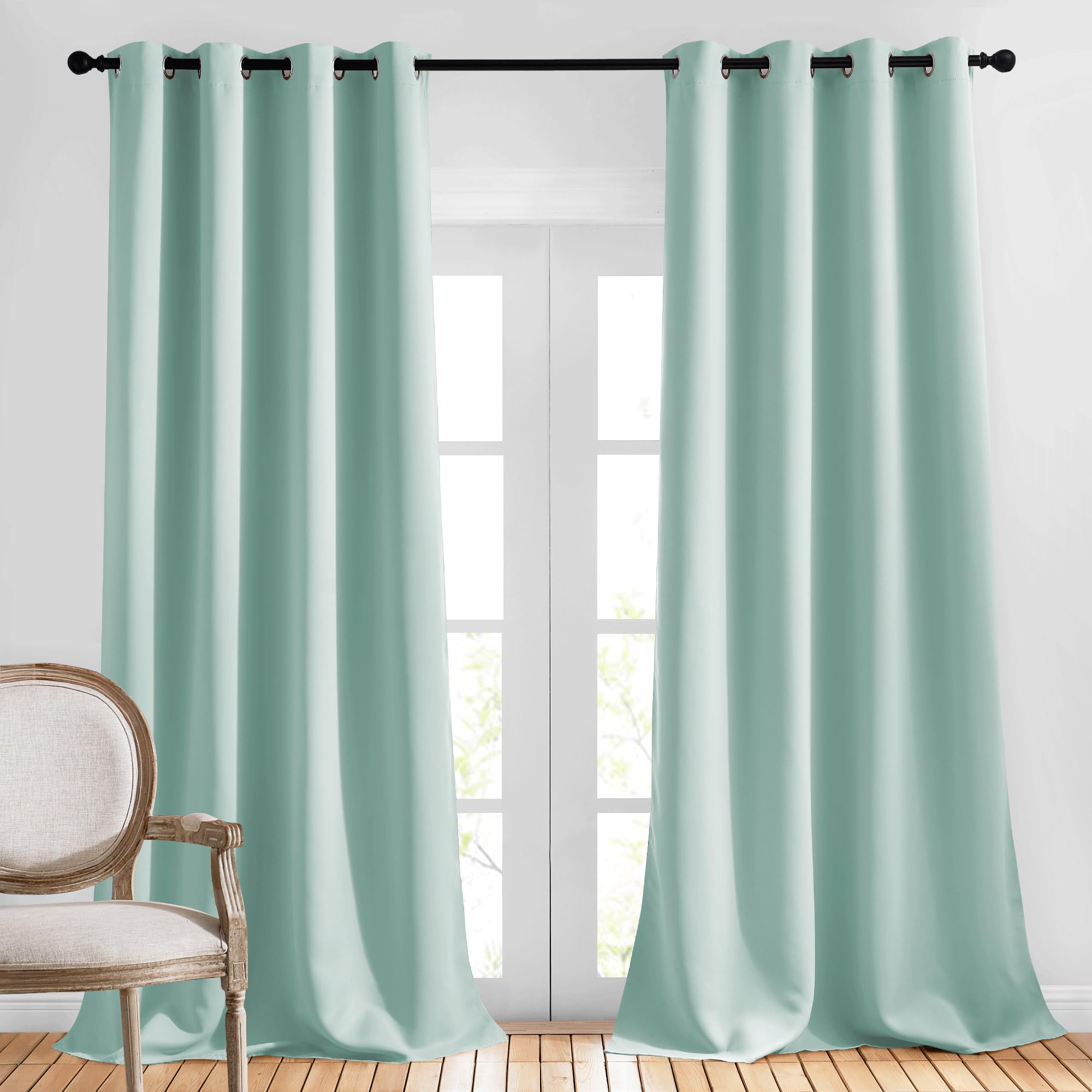 NICETOWN Room Darkening Drapes for Nursery - (52 inches Width by 120 inches Length, Aqua Blue, 1 Pair) Light Blocking Curtain Panels for Bedroom Girl Room, Soft Fabric Window Treatment Image