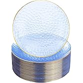 Rubtlamp 100 Pcs Clear Blue Gold Plastic Plates, Clear Hammered Plastic Plates, Blue Party Platos, Disposable Salad/Dessert Platos, 7-Inch Disposable Dessert/Appetizer Platos Perfect For Party